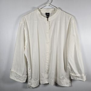 Eileen Fisher Cotton/Spandex Off White Stand Up Collar Blouse/Jacket Size Large